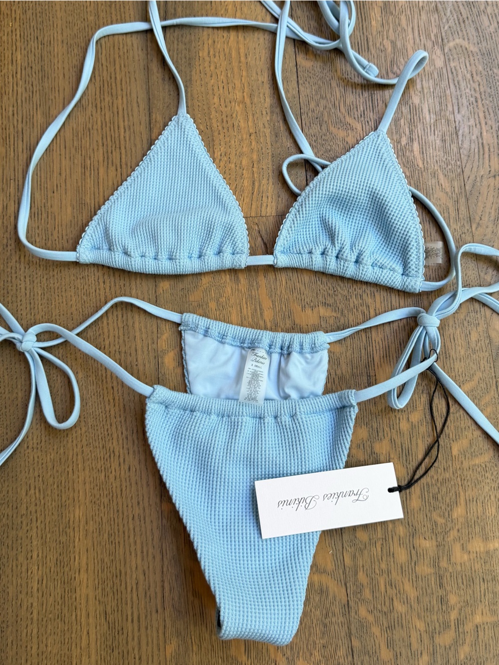 Frankies Bikinis Light Blue Ribbed Triangle Bikini Set